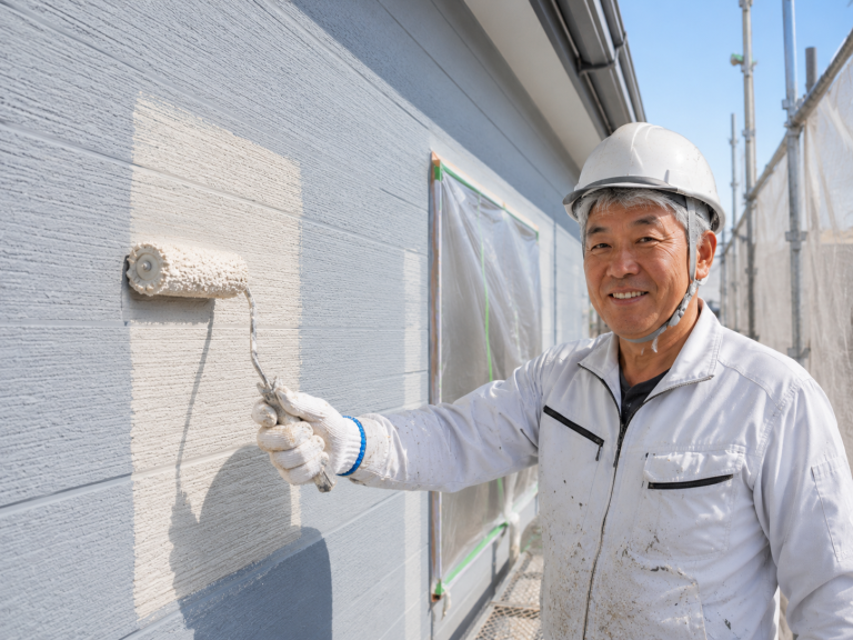 外壁塗装の作業を行うハヤックの職人