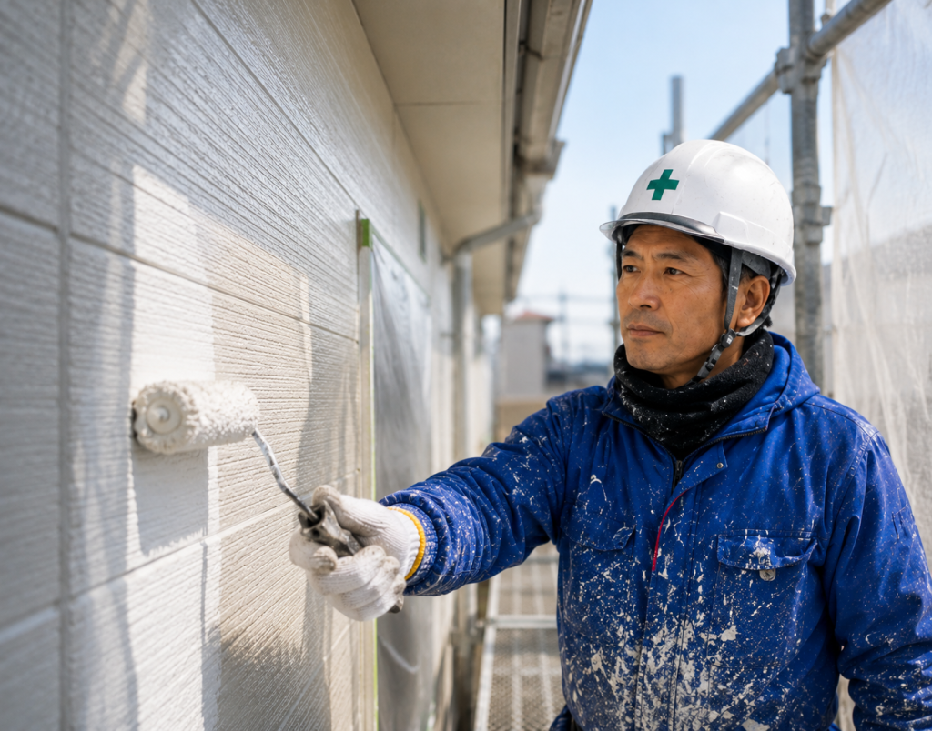 外壁塗装の作業を行うハヤックの職人